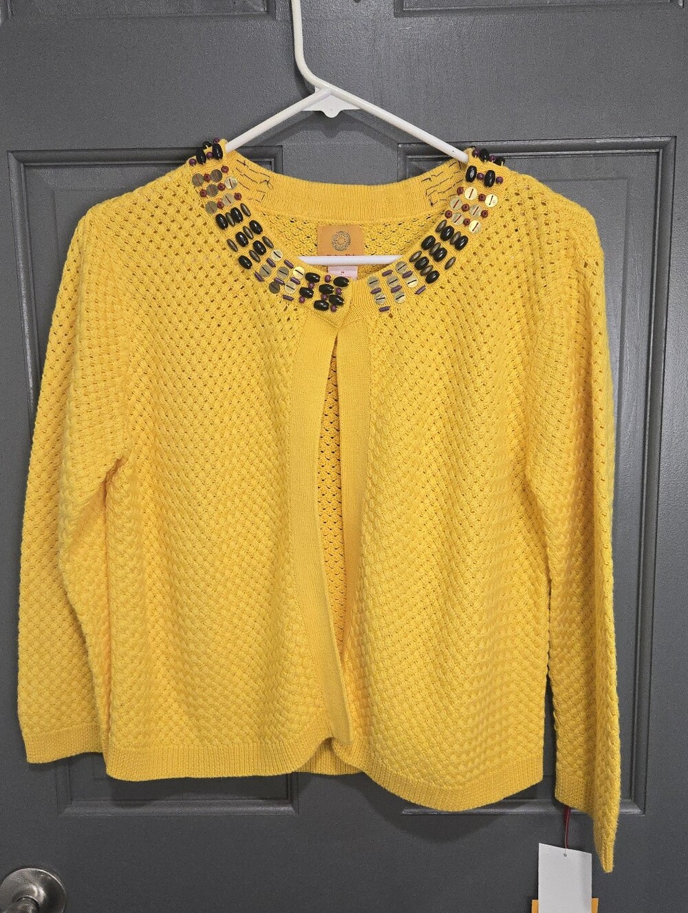 Bright Yellow Embellished Women's Sweater Cardigan